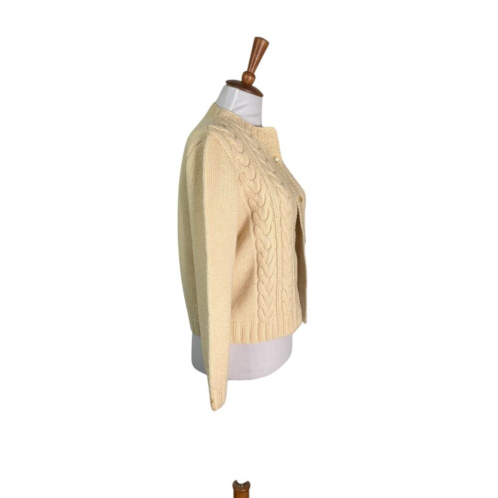 Vintage Cream Cable Knit Fisherman Cardigan Sweater M - Picture 3 of 5